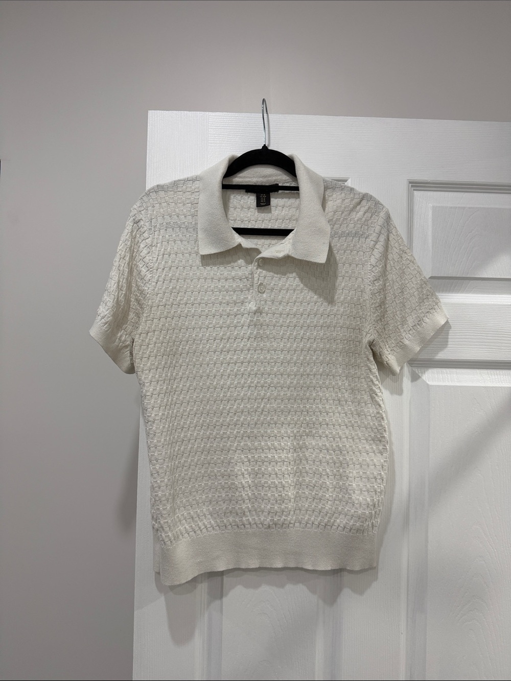 Ethan Pierce Textured Knit Polo Top in Cream
